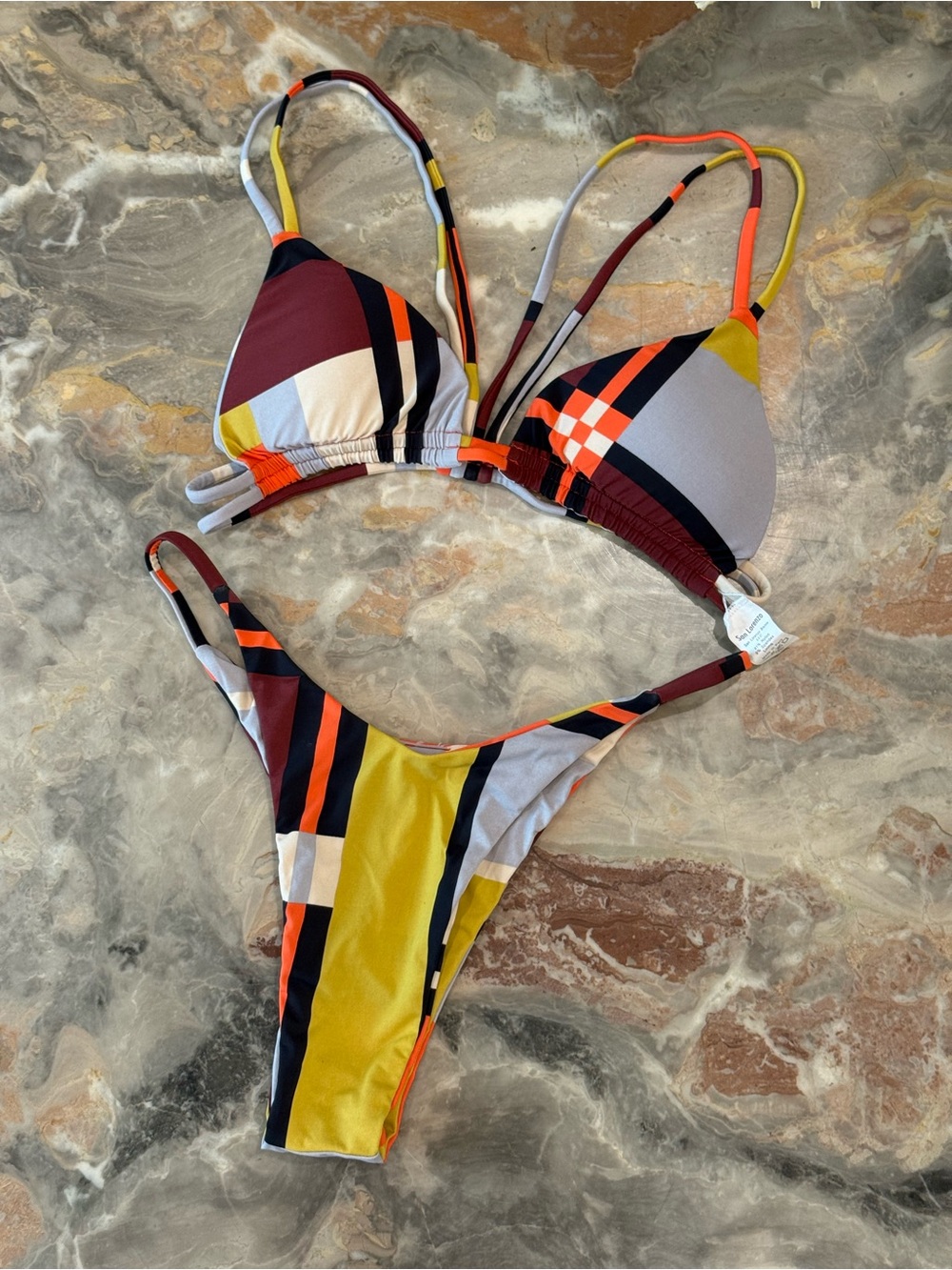 San Lorenzo XS Geometric Print Triangle Bikini Set Brazilian